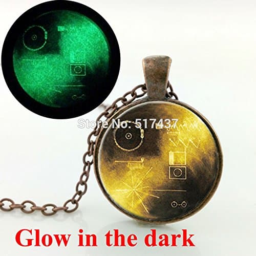 Pretty Lee Glow In The Dark Messages From Earth Pendant Necklace Yellow Brown Astronomy Jewelry Photo Glass Dome Necklace Glowing Jewellery