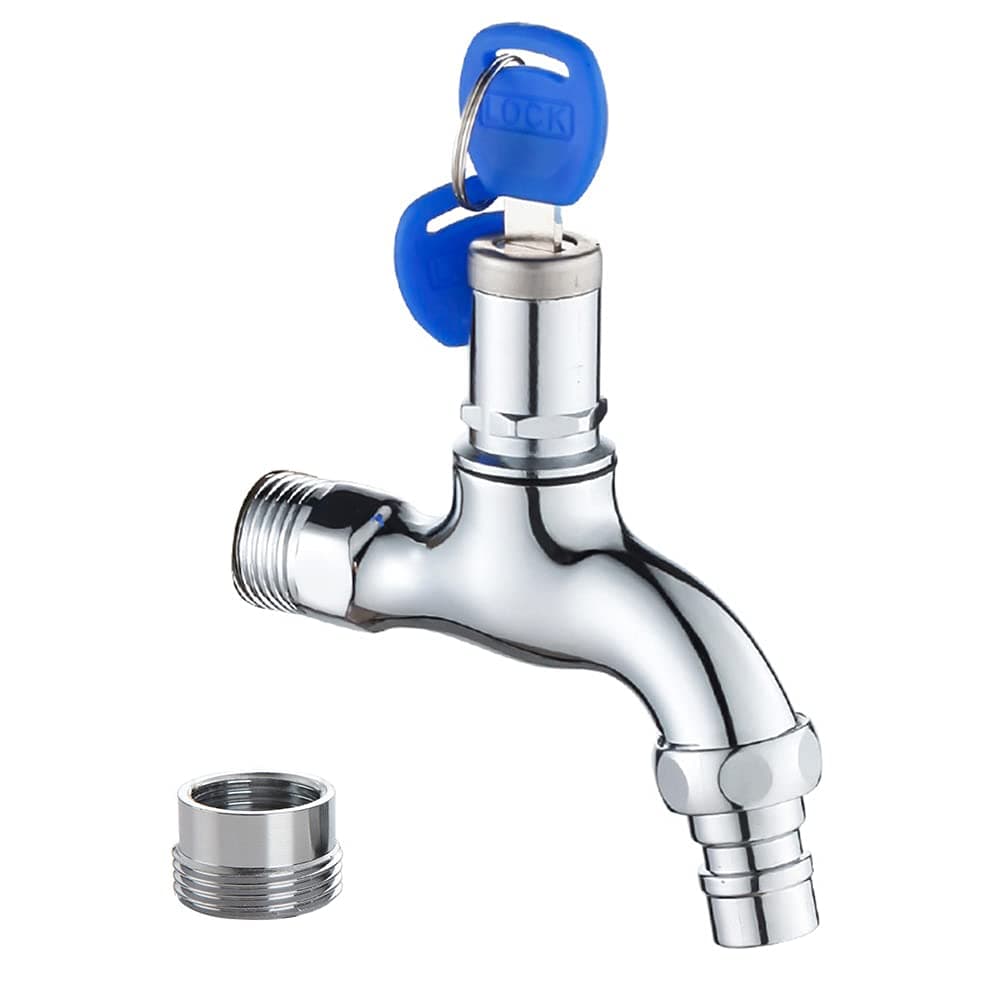 Outdoor Faucet with 1/2-Inch to 3/4-Inch Adapter and 2 Keys - Prevents Water Theft and Unauthorized Use