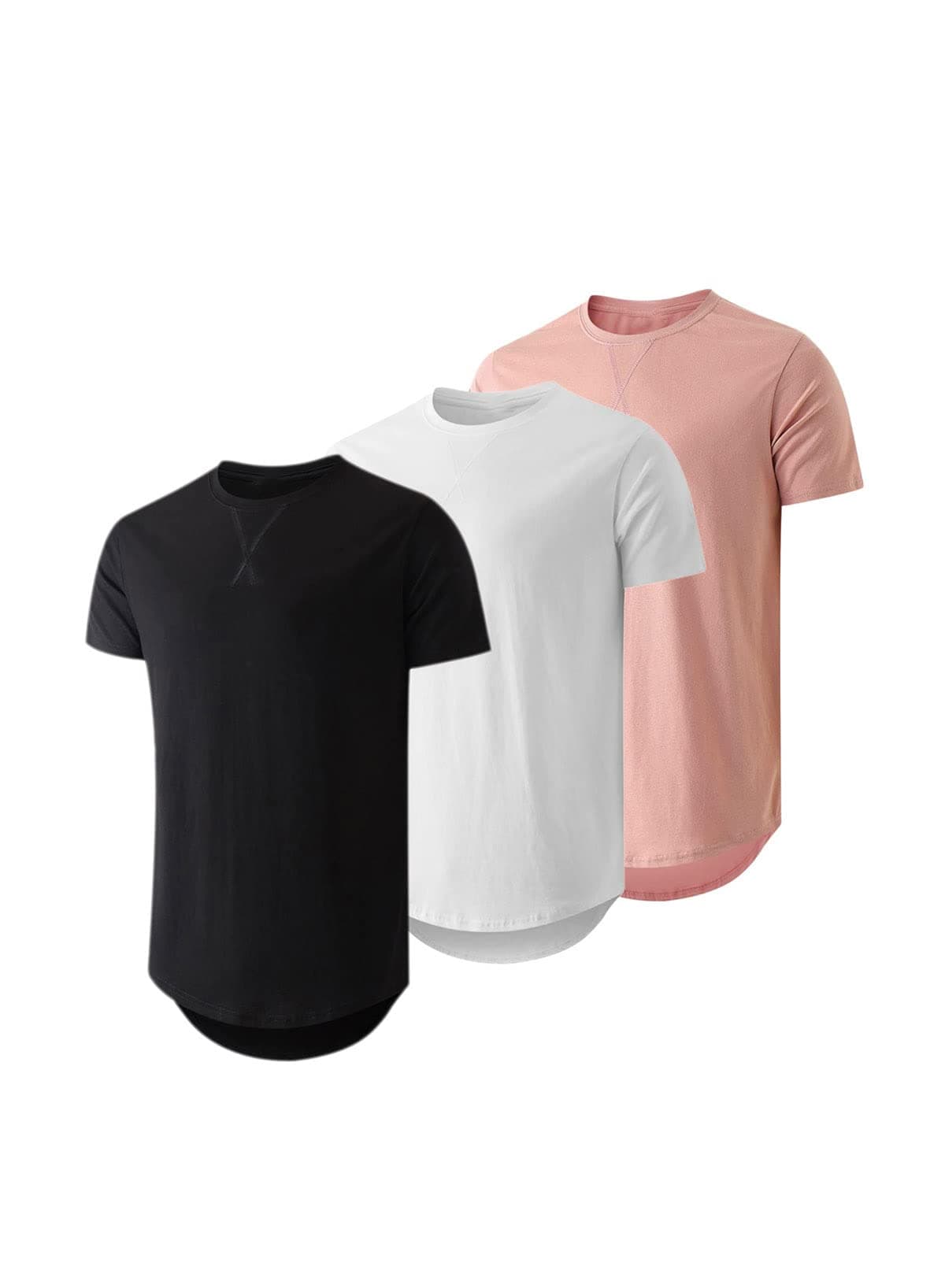 Mens 3 Pack Cotton Hipster Hip Hop Longline Crewneck T-Shirt