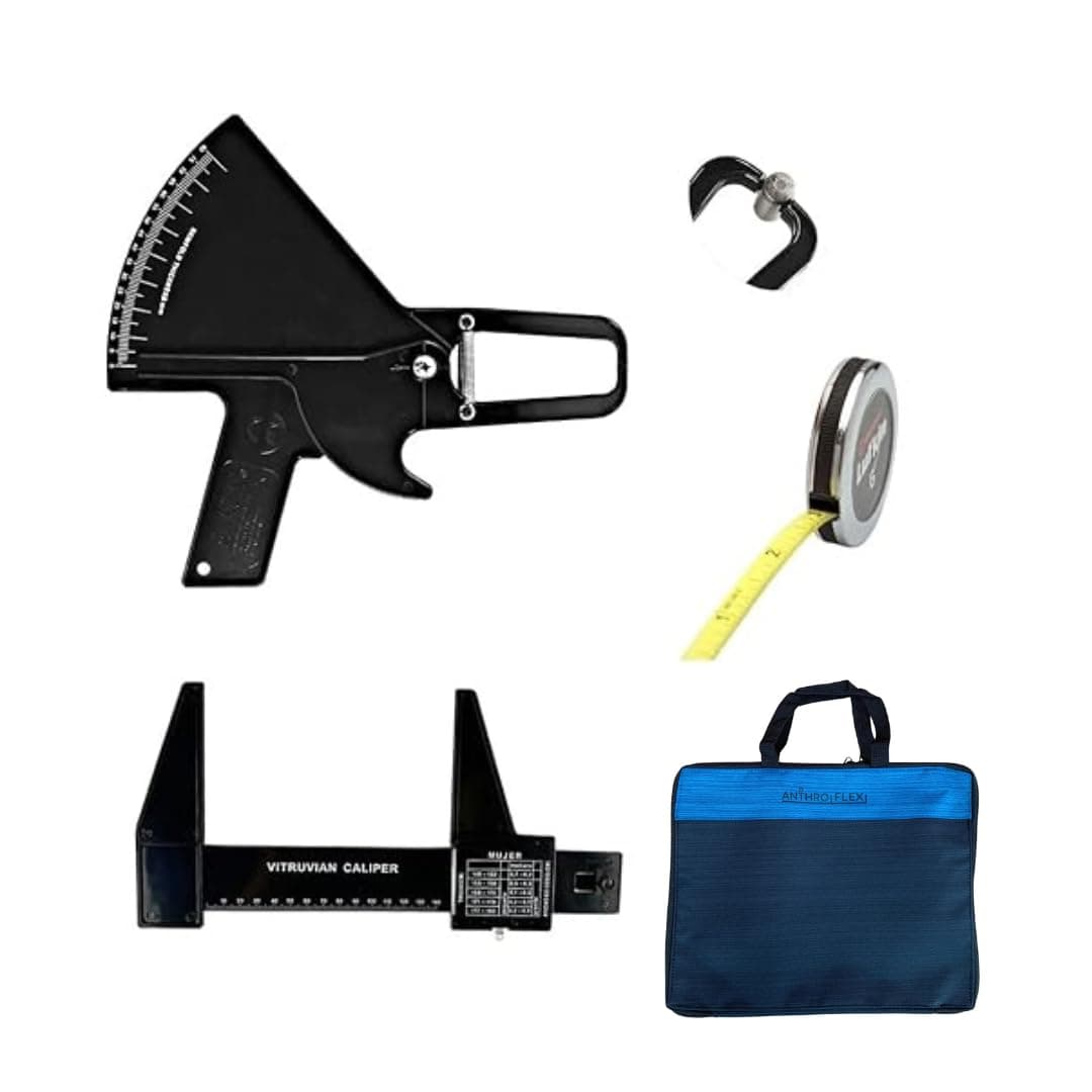 Slim Guide Skinfold Caliper Basic Anthropometry Kit w/Small Bone Anthropometer, Tape Measure (Black)