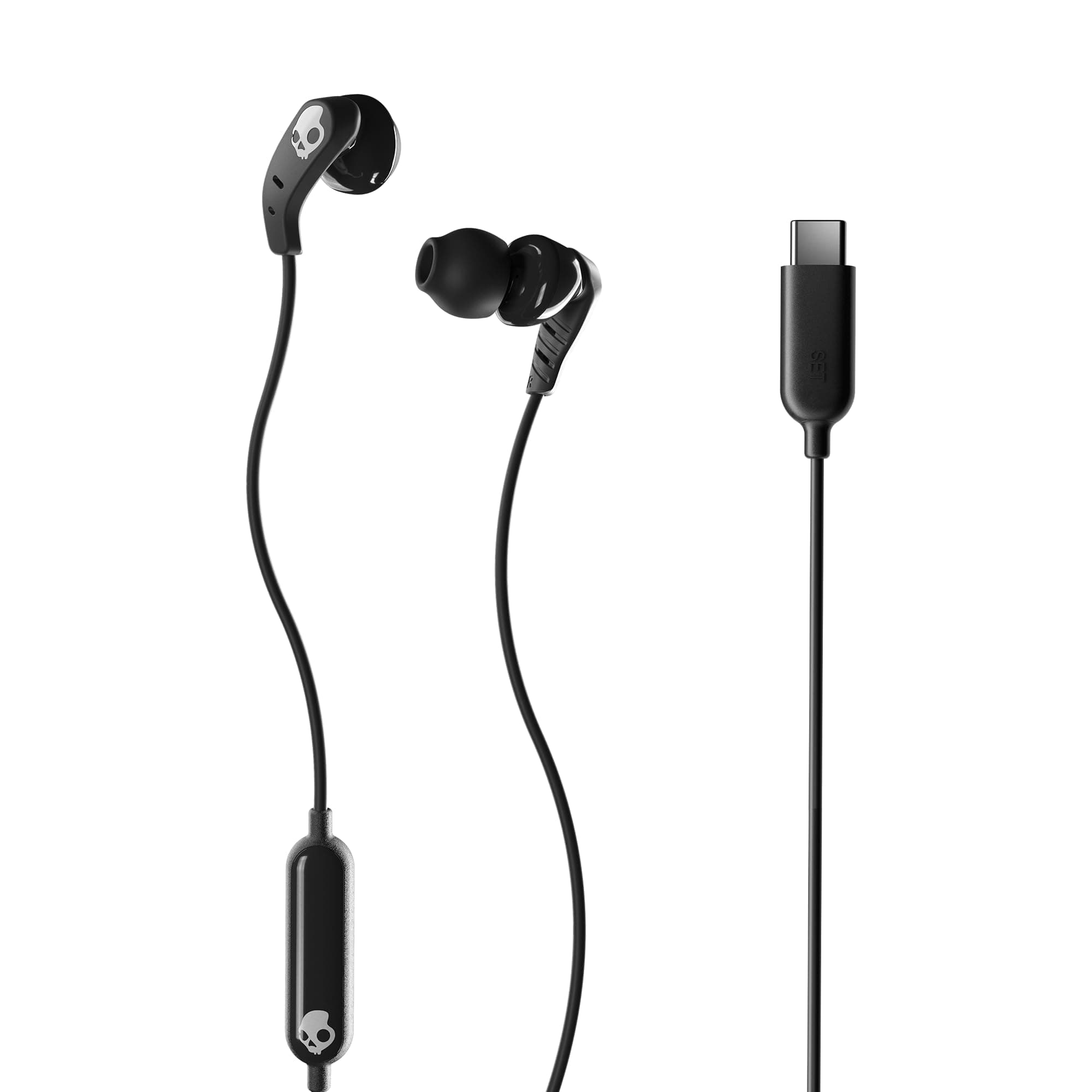 Set USB-C Wired Earbuds with Noise Isolating Fit, in-Line Microphone Call and Track Control for iPhone Android, Ear Gel Sizes Included for Custom Fit - True Black