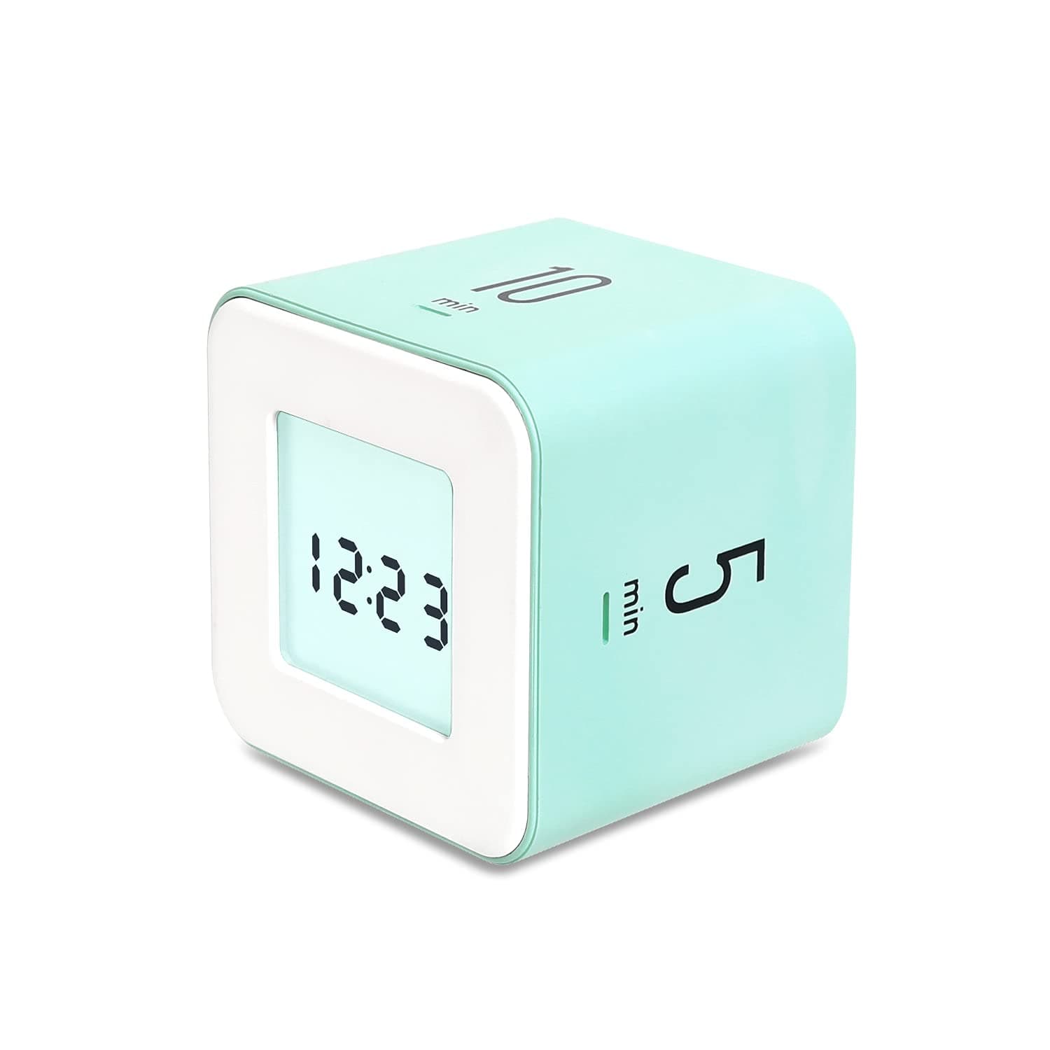 Multi Cube Timer Clock (Mint) Rotating Flip Gravity Sensor Time Management Digital LED Clock & Timer 1, 3, 5, 10 min Setting ADHD Desk Office Productivity Kids Workout Kitchen