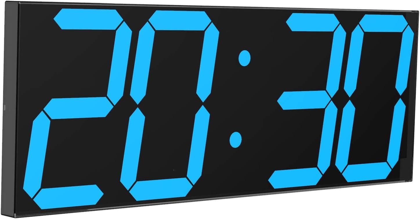 LED Large Digital Wall Clock, Oversize Wall Clock with 6” Numbers, Remote Control Count up/Countdown Timer Clock, Auto Dimmer, Big Calendar and Thermometer(Ice Blue)