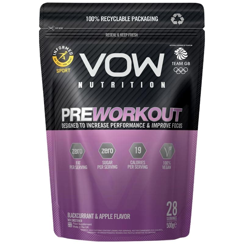 VOW Nutrition Pre Workout Advanced Complex with Creatine, Beta Alanine, Caffeine, Improve Energy & Focus (Blackcurrant & Apple)