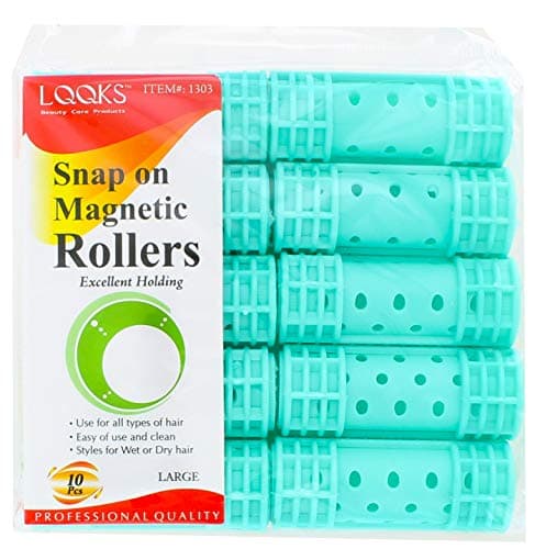 Snap On Magnetic Rollers Curler Hair Wave Set Large Jumbo Medium Small Size (LARGE - GREEN - 10PCS)