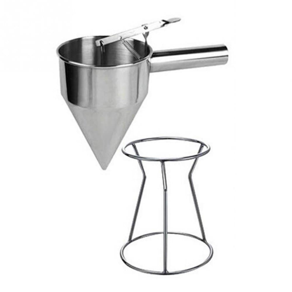 Piston Funnel with Stand, Jechery Stainless Steel Pancake Batter Dispenser, Small Octopus Balls Making Funnel Cupcakes Baking Dispenser with Rack Kitchen Utensils Funnel Tools