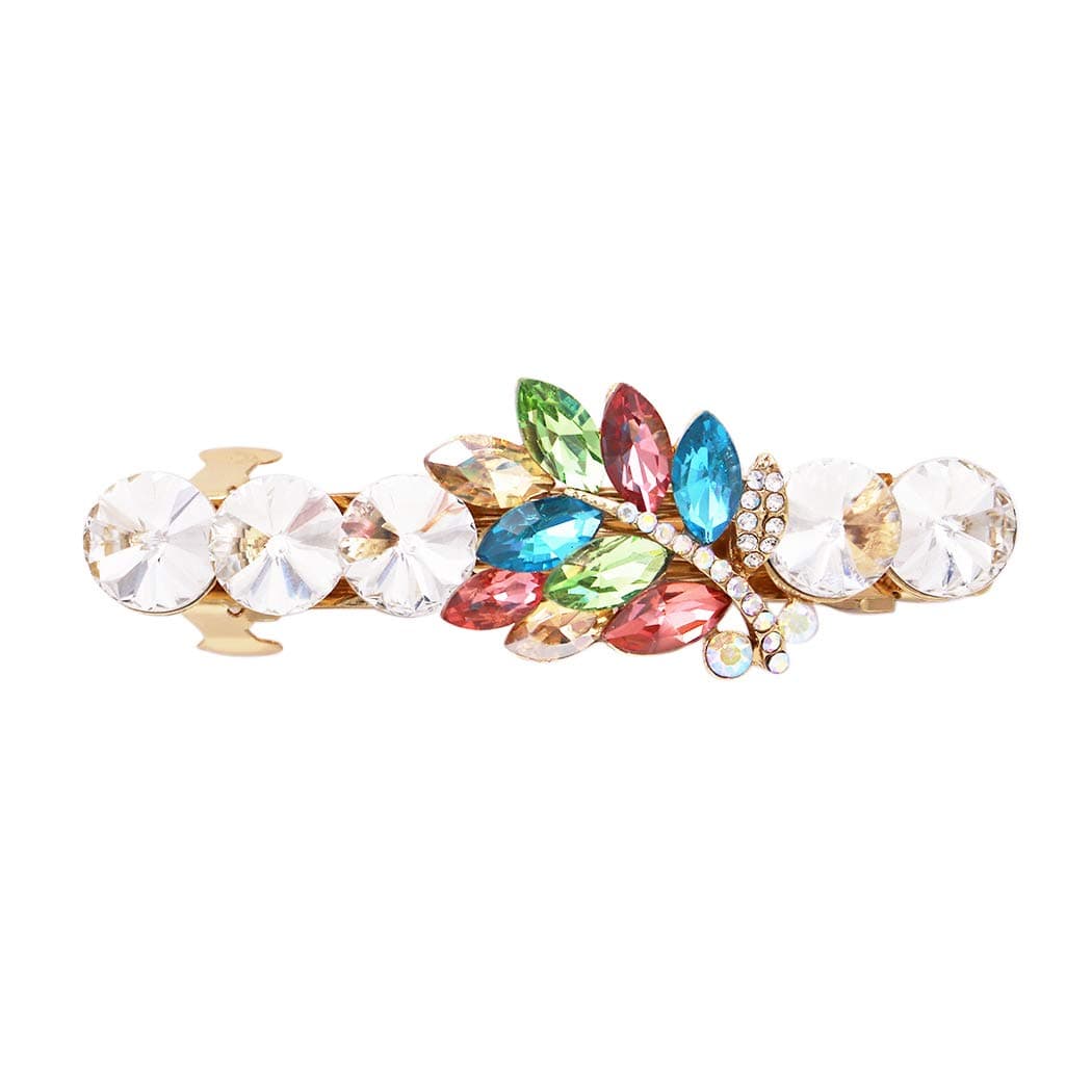 Rosemarie & Jubalee Women's Stunning Large Crystal Marquis Leaf Cluster Hair Barrette Clip, 3.25 (Multicolor Crystal)