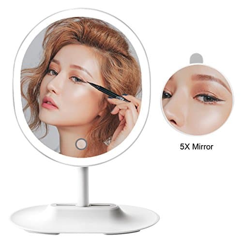 LED Lighted Makeup Mirror with 1 X 5 magnifying mirror,Oval Shaped Touch Screen with built in Rechargeable battery vanity Mirror