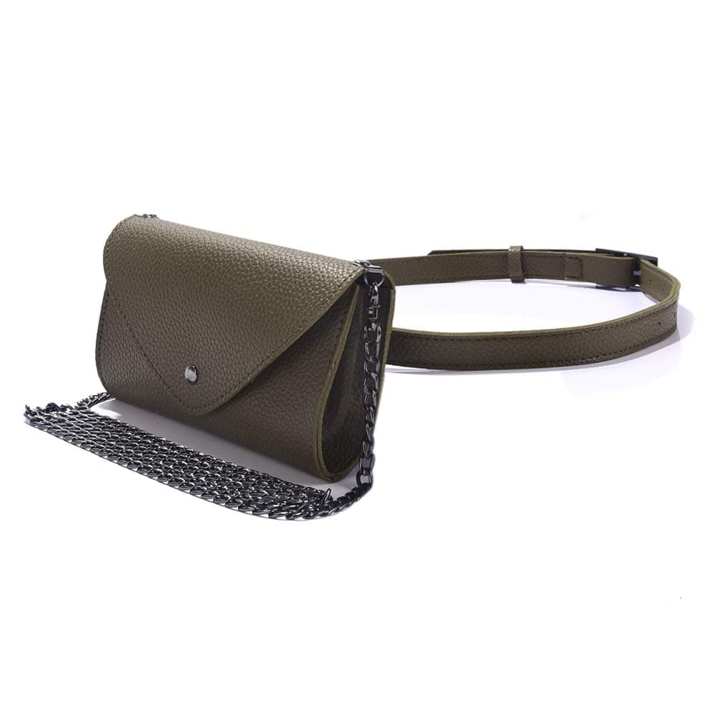 Women's Fashion Elegant Leather Grey Waist Fanny Belt Pack Bags Crossbody Shoulder Bags With Chain Strap Stylish For Girls Women