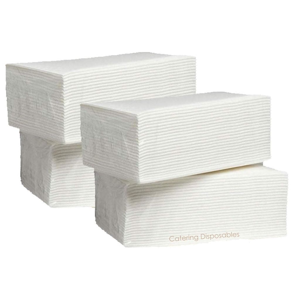Pack of 100 Luxury White Paper Airlaid Disposable Paper Hand Towels/Napkins - 8 Fold (4x Packs of 25)
