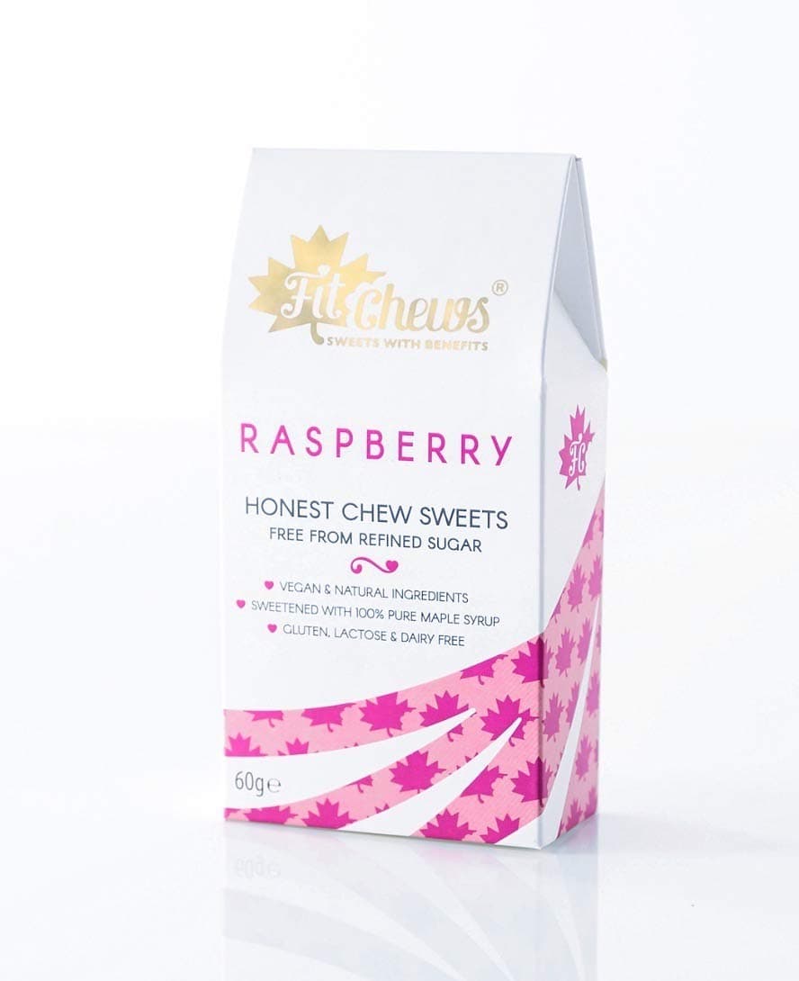 FIT CHEWS Vegan Sweets - Free from Refined Sugar - Gluten Free - Dairy Free - Natural Ingredients & Flavours - 60g PER Box (Raspberry)