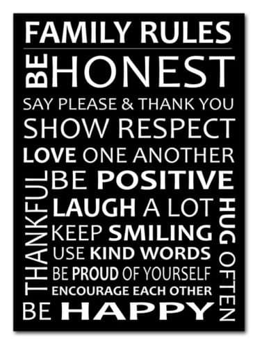 FAMILY RULES ... WALL ART *BLACK* CANVAS PRINT A3