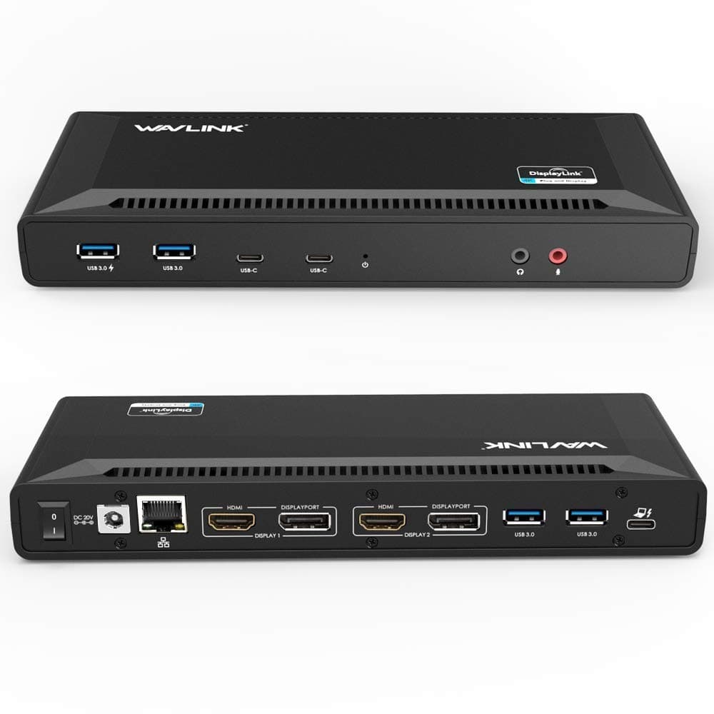 WAVLINK Universal USB C Laptop Docking Station Dual Monitors 5K/4K@60Hz with 65W Host Charging for Thunderbolt 4/3, USB-C Windows, M1/M2/M3 Mac, Chrome and More(2HDMI, 2DP, 6USB 3.0, 1Gbps Ethernet）