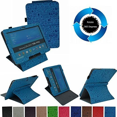 Mama Mouth 360 Degree Rotating Stand With Cute Lovely Pattern Case for 10.1" Samsung Galaxy Tab Pro 10.1 T520 T521 T525 Android Tablet PC Light Blue