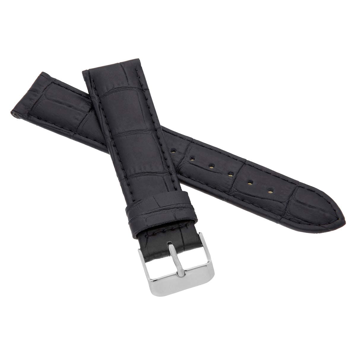 MARCHEL Crocodile-Effect LM45 Leather Watch Strap, Black, 19 mm