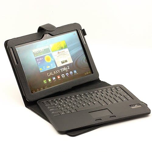 O-SKY Black Leather Stand Case + Removable Bluetooth Keyboard with Touchpad for Samsung Galaxy Tab 1 & 2 10.1 Tablet