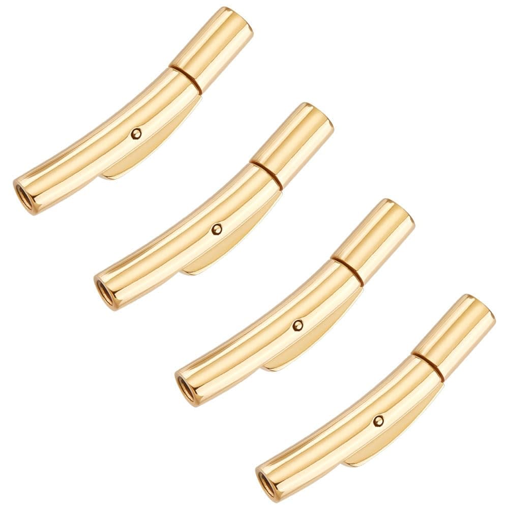 UNICRAFTALE 4 Sets 304 Stainless Steel Column Bayonet Clasps 1.8-2 mm Hole Tube Leather Cord Ends Caps Snap Connectors Golden Snap Lock Material Clasps for Bracelets Necklaces Buckle Jewelry Making