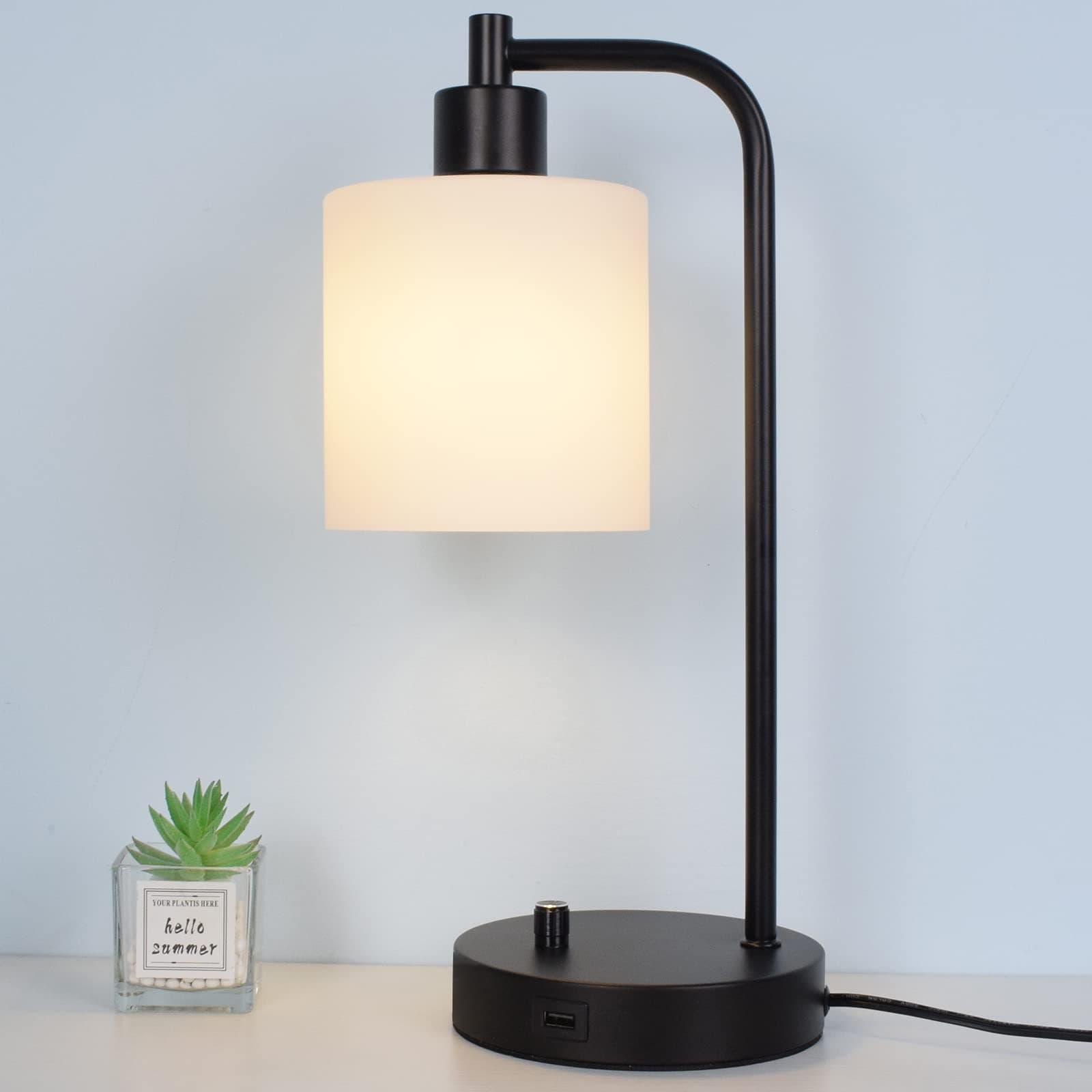 Industrial Table Lamp Black Vintage Dimmable Bedside Desk Lamps with USB Port and AC Outlet Small Nightstand Lamp for Bedrooms Office with Frosted Glass Shade LED Bulb Included