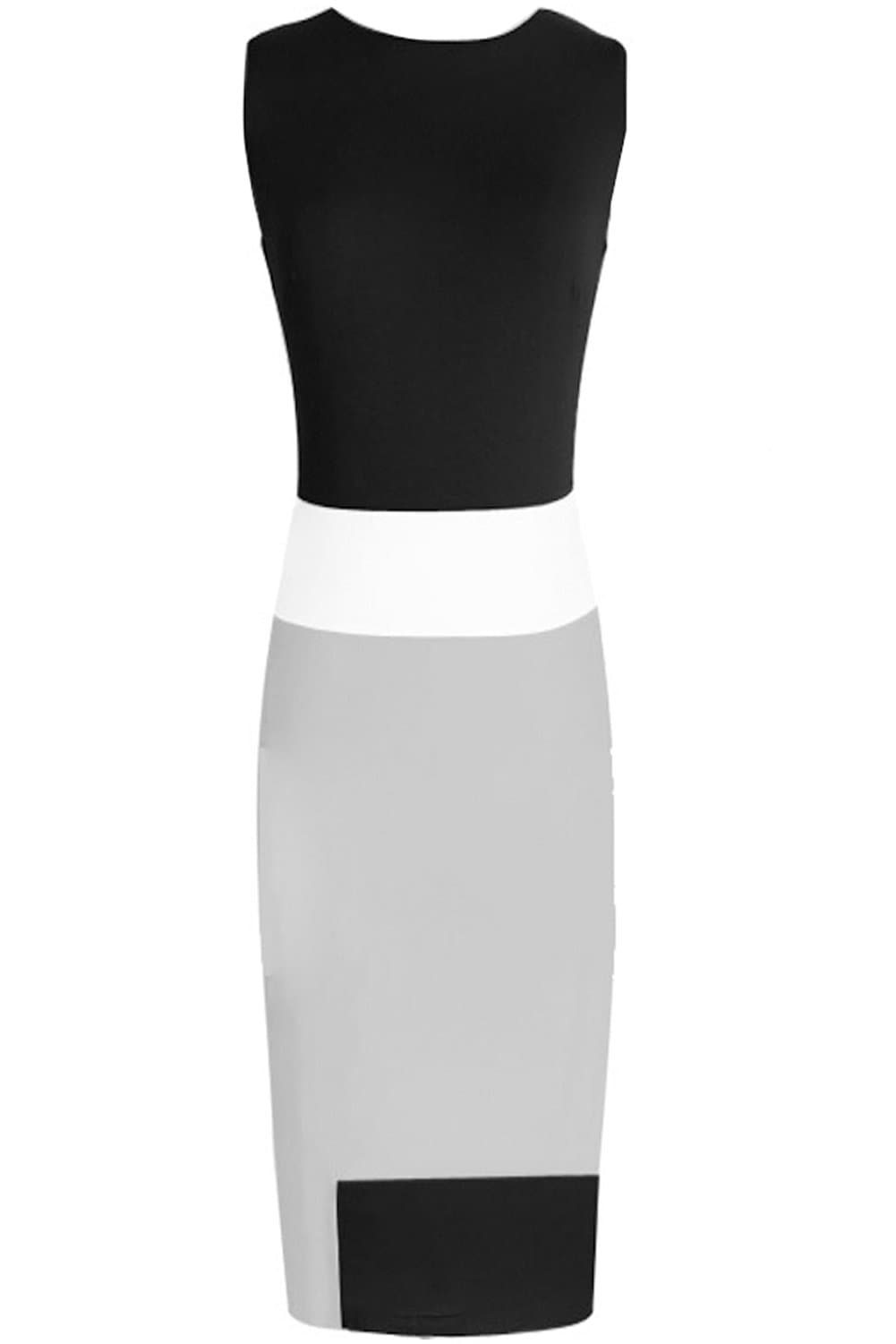 Womens Casual Colorblocking Formal Office Midi Bodycon Stretch Dress Plus Size (XXL(US10), black+beige+white)