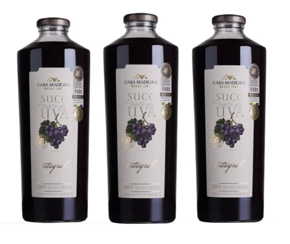 Suco Tinto de Uva Casa Madeira 1L | Pack of 3x1L | 100% Brazilian Grape Juice + Silicone Bracelet Souvenir | Brazil in Texas