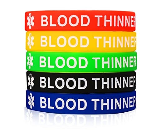 MPRAINBOW5 Pcs Silicone Rubber Blood THINNER Medical Alert ID Wristband Emergency Bracelet,5 Colors