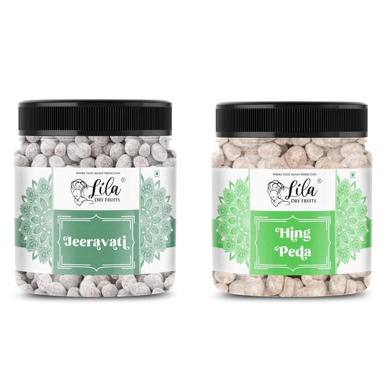 LILA DRY FRUITS JEERA VATI & HING PEDA COMBO 400G EACH JAR PACK | Digestive Mouth Freshener | Traditional Pachak | Tasty Mouthfresheners | After-Meal Snack | Khatta Mitha Peda | Made In India