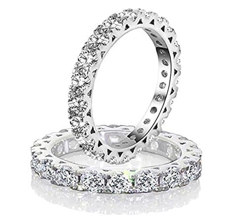 Simulated Diamond Hearts & Arrows Stackable 3mm Width Eternity Band Ring Solid 925 Silver Platinum Plated