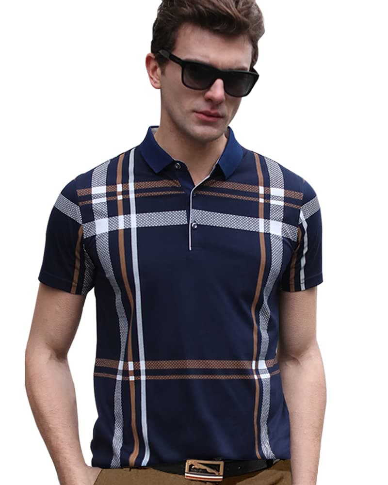 EYEBOGLERMen's Trendy Polo Neck Half Sleeves Regular Fit Checkered T-Shirt
