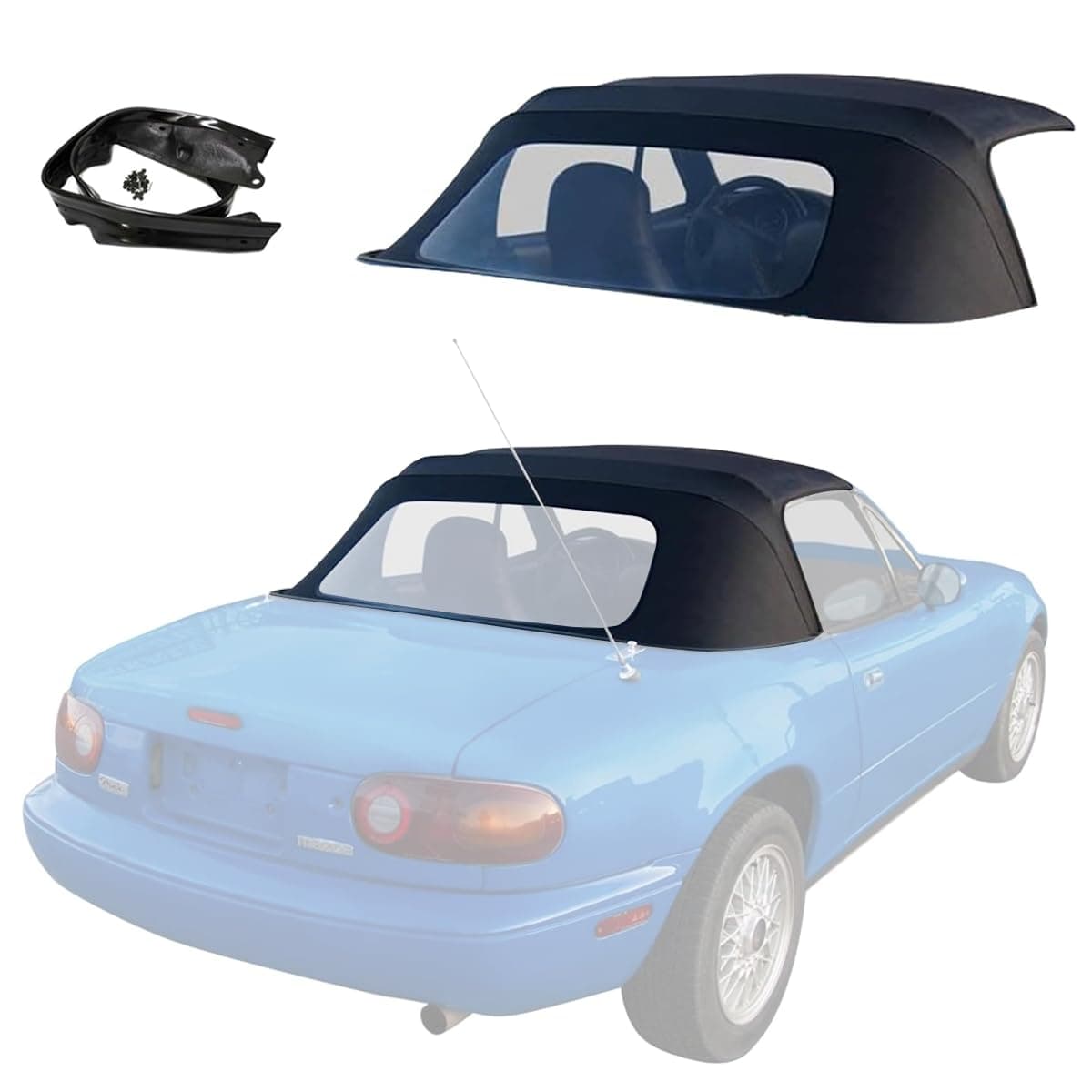Sierra Auto Tops & Seats Convertible Replacement for Mazda Miata MX5 1990-2005, Cabrio Vinyl, Black, incl. Rain Rail