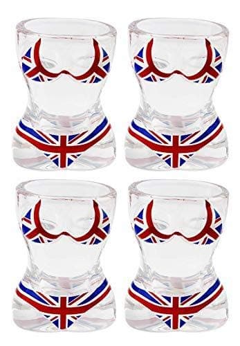 Set of 4 Union Jack Flag Bikini Shot Tequila Glasses-British, UK, England