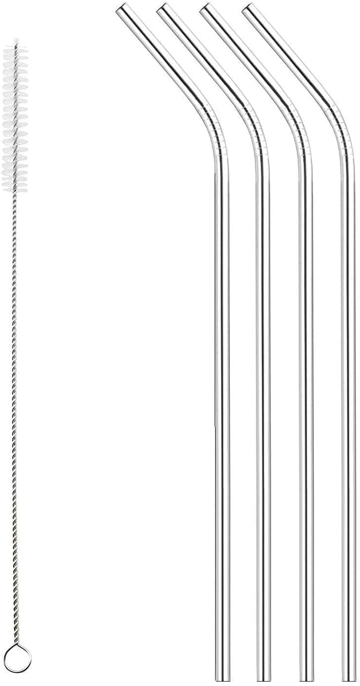 Set of 4 Stainless Steel Drinking Straws, Cleaning Brush Included