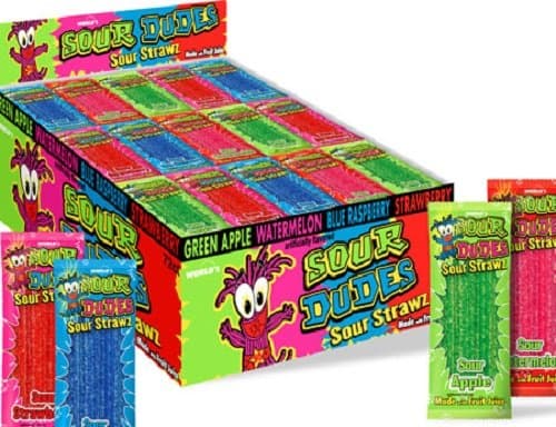 World Confections Assorted Sour Dudes Strawz .35 oz (Pack of 72)