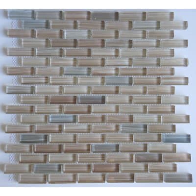 Rosewood 2" x 5/8" Glossy Slate and Glass Handpainted Mosaic in Fawn