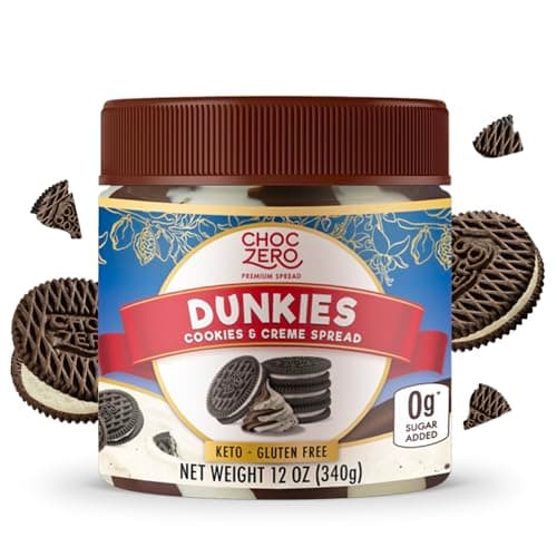 ChocZero Dunkies Cookies & Creme Spread, Chocolate and Vanilla Creme Cookie Spread, No Added Sugar, Low Carb, All Natural Healthy Dessert Spread (1 jar, 12 oz)