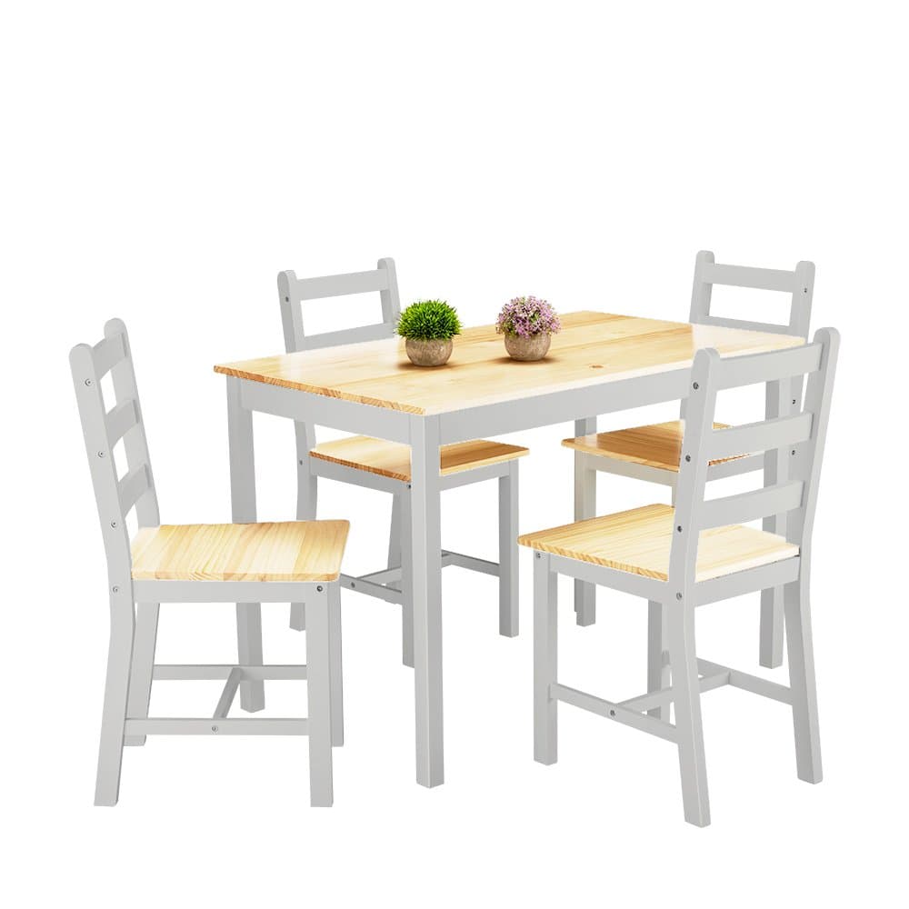 Yenlon Solid Wooden Dining Table With 4 Chairs Dinning Room Set (Grey With Natural color)