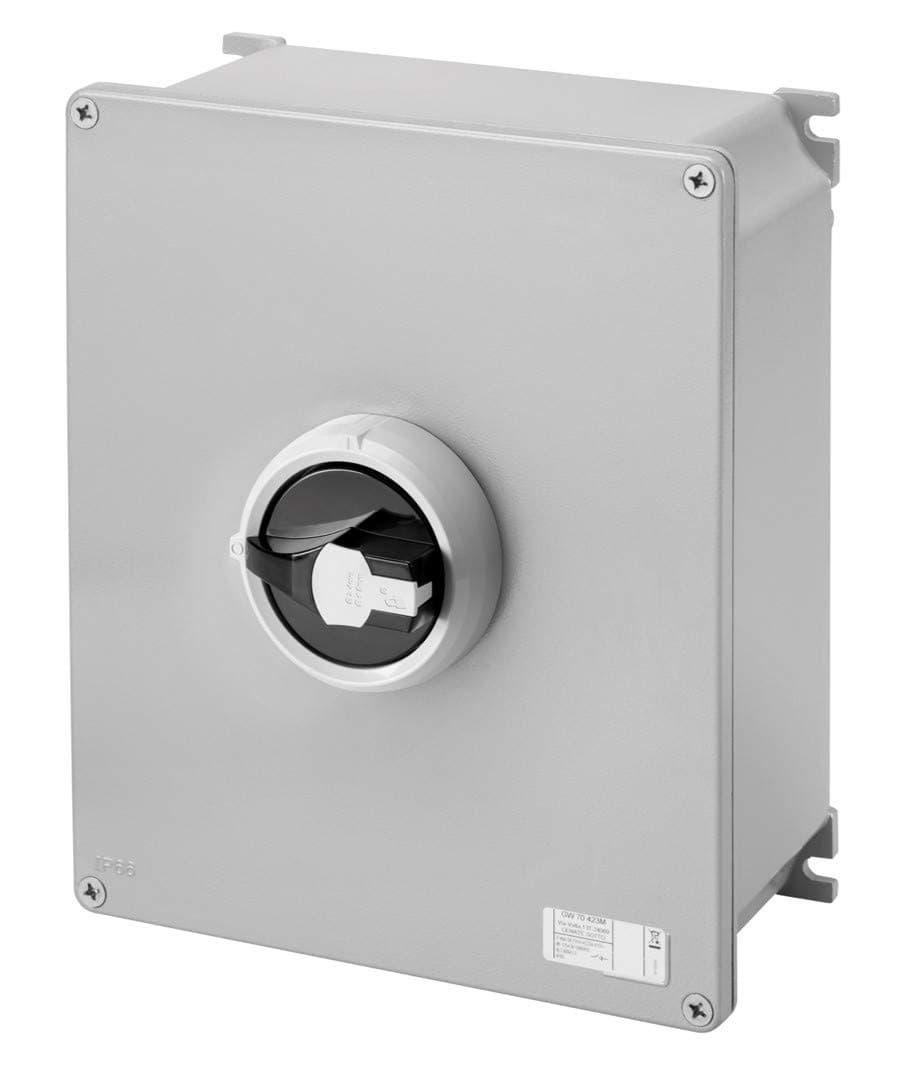 GEWISS GW70421NM ROTATORY ISOLATOR - HP- SURFACE-MOUNTING - COMMAND - METAL BOX - 100A 3P+N - LOCKABLE BLACK KNOB - IP66