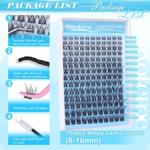 Pawotence Wispy Lash Clusters Natural Cluster Eyelash Extensions 154pcs Individual Lashes 8-16mm Cluster Lashes Extension DIY False Eyelashes Soft Comfortable Natural Eyelash Clusters with Thin Band