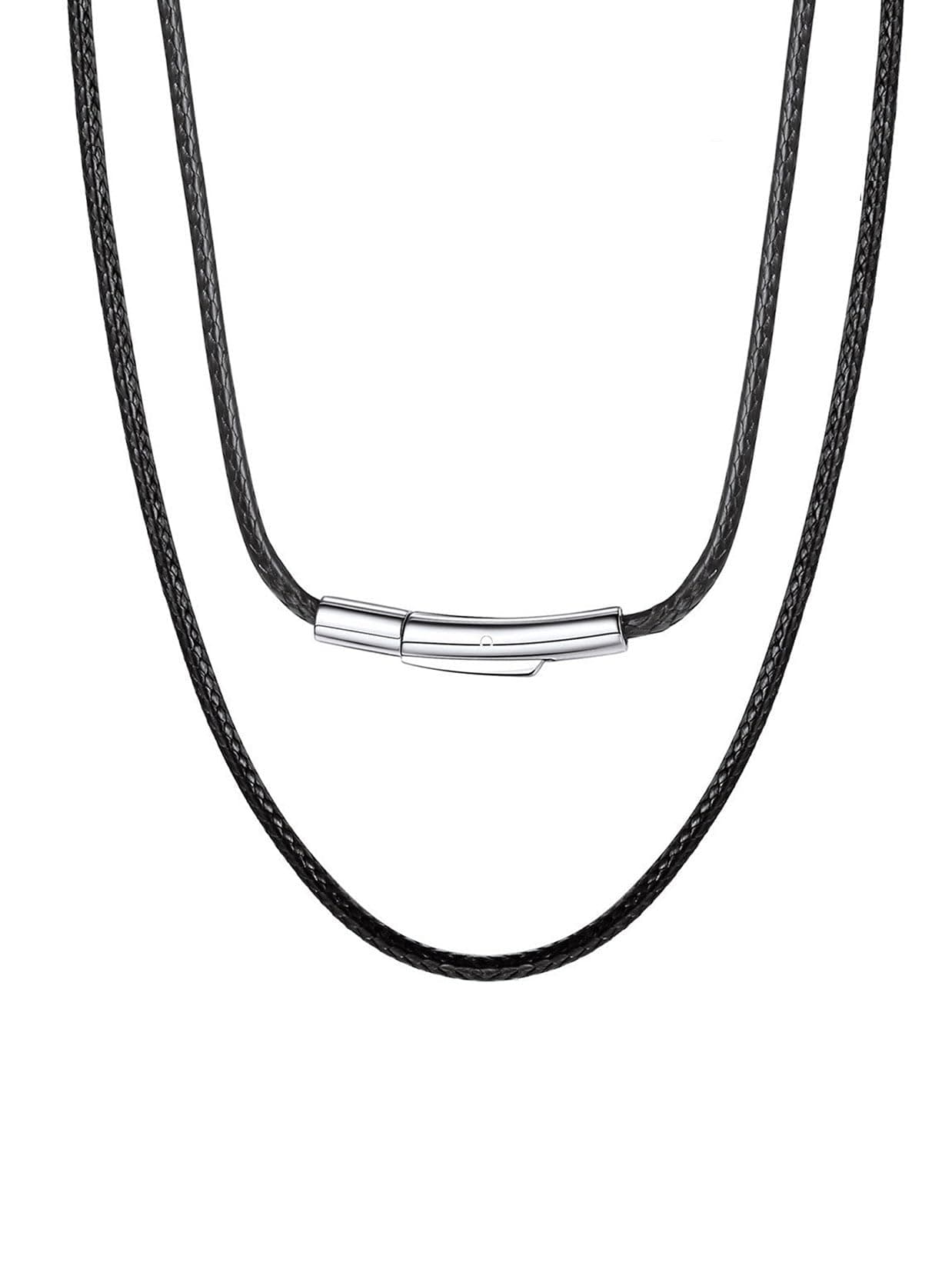 Men Waterproof Braided Leather Necklace Wax Rope Chain, Customize Available, 2/3mm Width, With Snap Clasp, 16”18" 20" 22" 24" 26" 28" 30"-Send Gift Box