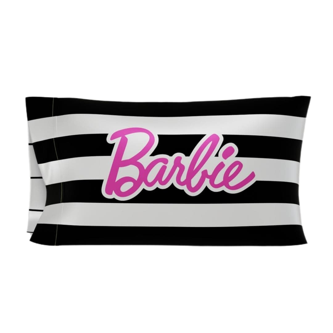 Collectibles Barbie Barbicore Black & White Stripped Beauty Silky Satin Standard Pillowcase Cover 20x30 for Hair and Skin, (Official Licensed Product)