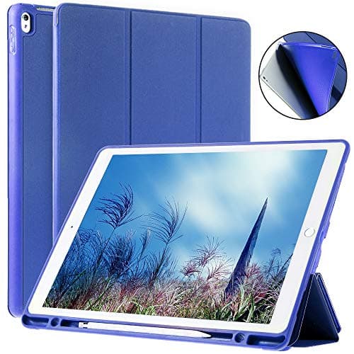 Coralov Case for iPad Pro 12.9 Inch 2017/2015 with Pencil Holder - Lightweight Soft TPU Back Cover and Trifold Stand with Auto Sleep/Wake,Protective for iPad Pro 12.9 Inch(1st & 2nd Gen) Blue