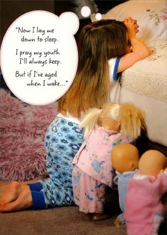 Little Girl With Dolls - Portal Funny Birthday Card