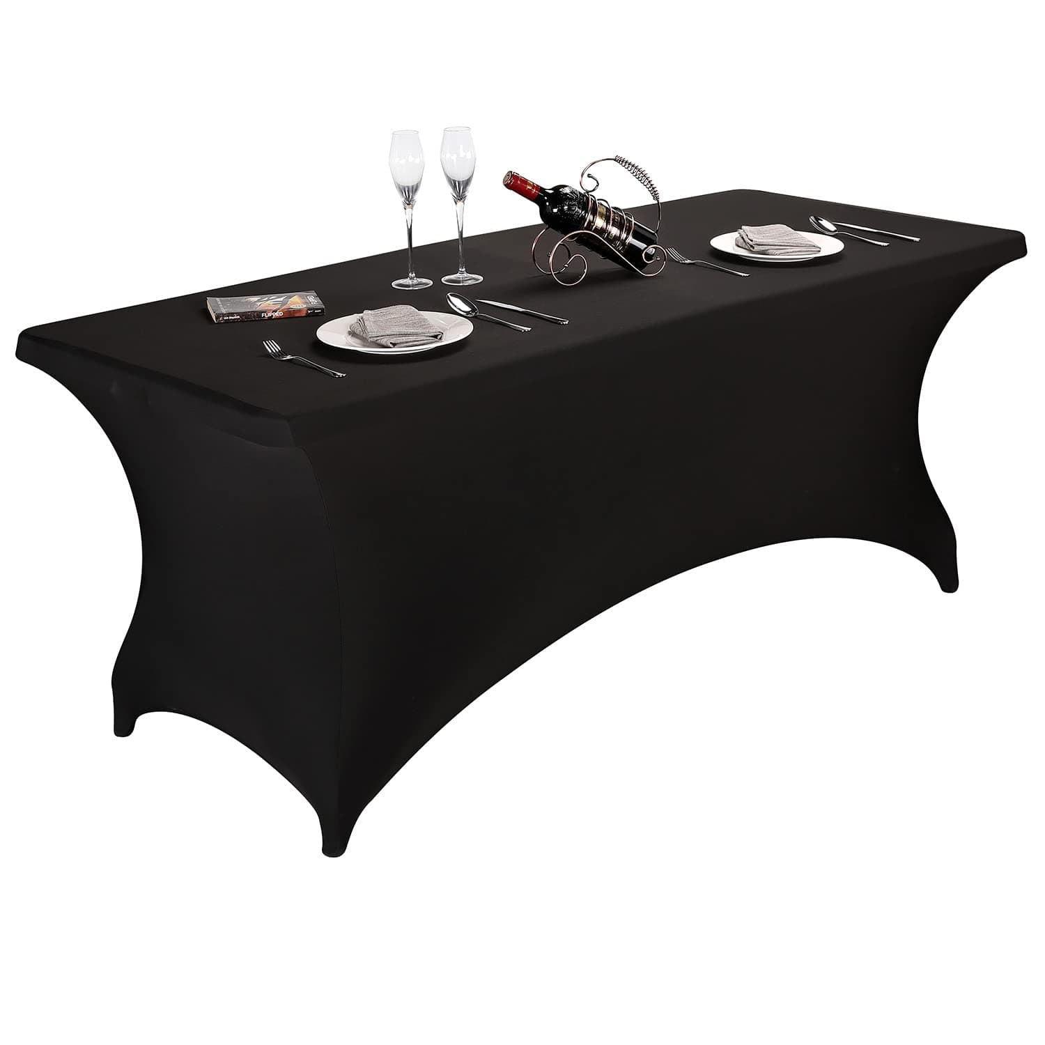 LZY Spandex Fitted Stretch Table Cover for 6 ft or 4ft or 8ft Folding Table, Rectangular Cocktail Tablecloth, Perfect for Party or Banquet (6FT Black)