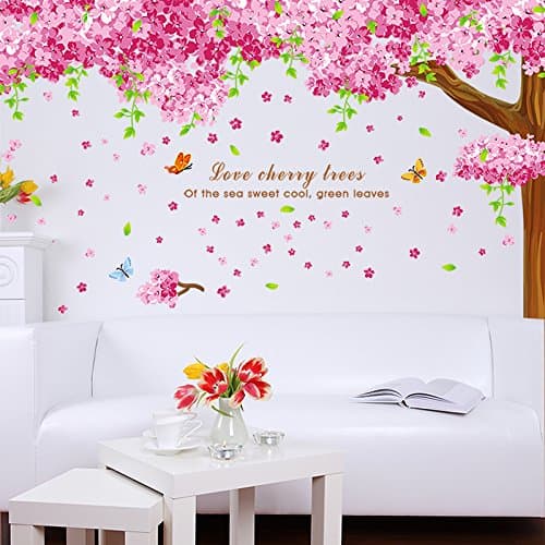 SWORNA Nature Series Large Beautiful Cherry Sakura Tree Removable Vinyl DIY Wall Art Mural Decor Sticker Decal for Bedroom Living Room Kindergarten Home Office Playroom School Kids Nursery 83"H X 87"W