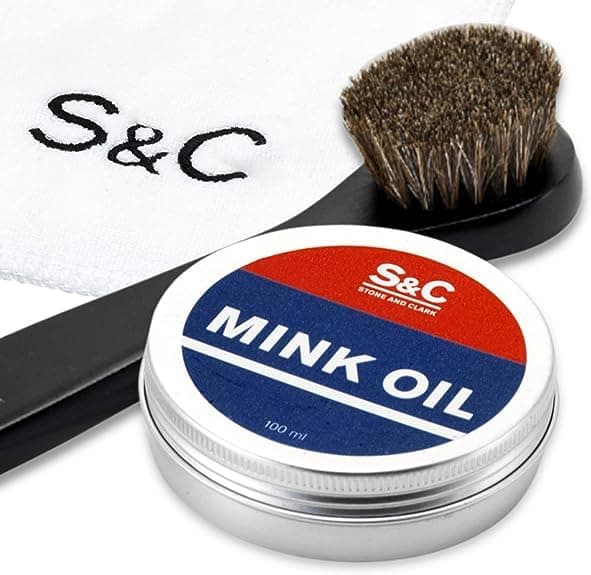 – Mink Oil for Leather Boots, 3.5 oz. with Horsehair Shoe Polish Applicator & Cloth - Leather Conditioner & Protector, Waterproofing for Boot, Belt, Saddle, Baseball Glove, Purse, Bag…