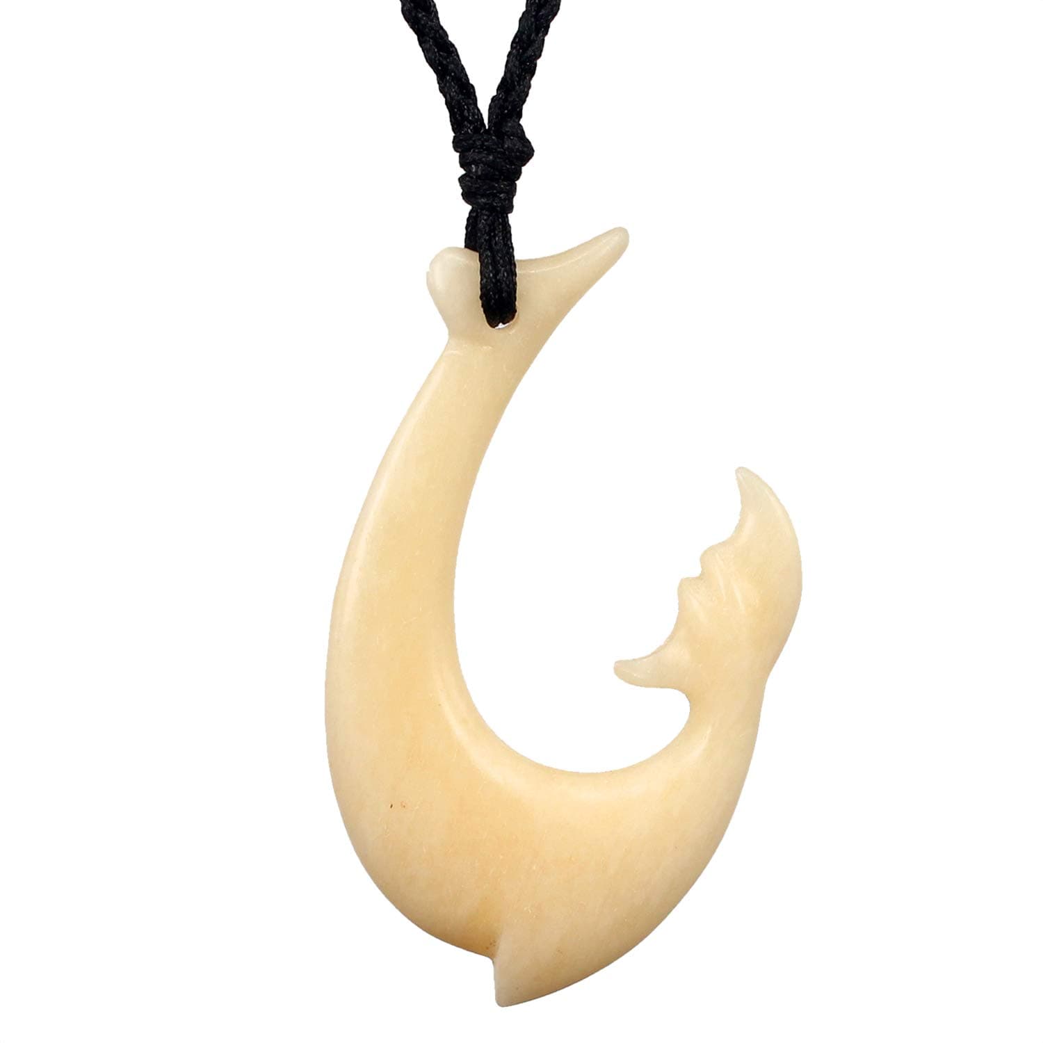 Maori Hei Matau Ox Bone Fishhook Whale Tail Women's Necklace (5-3cm), 16"+ 8" Extender
