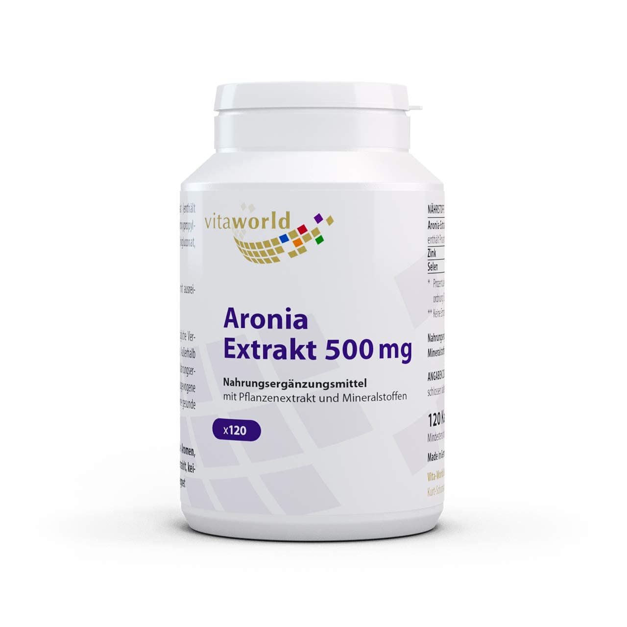 Vita World Aronia Berry Extract 500mg + zinc & Selenium 120 Vegetarian Capsules Made in Germany