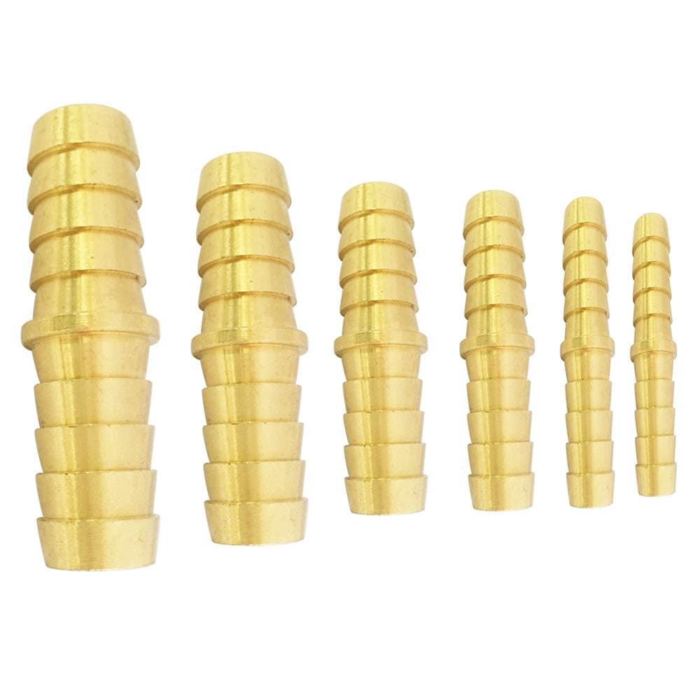 - Brass Hose Barb Fitting Union/Splicer/Mender/Joiner Assortment Kits, 3/16" 1/4" 5/16" 3/8" 1/2" 5/8" Barbed x Barbed 6pcs
