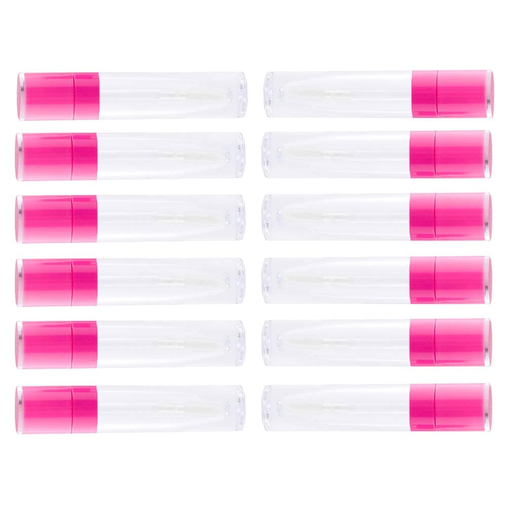 IETONE 12 Pieces Empty Lipgloss Bottle Tube, Refillable Lip Balm Bottle with Cap, Portable Plastic Lip Glaze Containers Tubes Cosmetics Sample Vials, Pink
