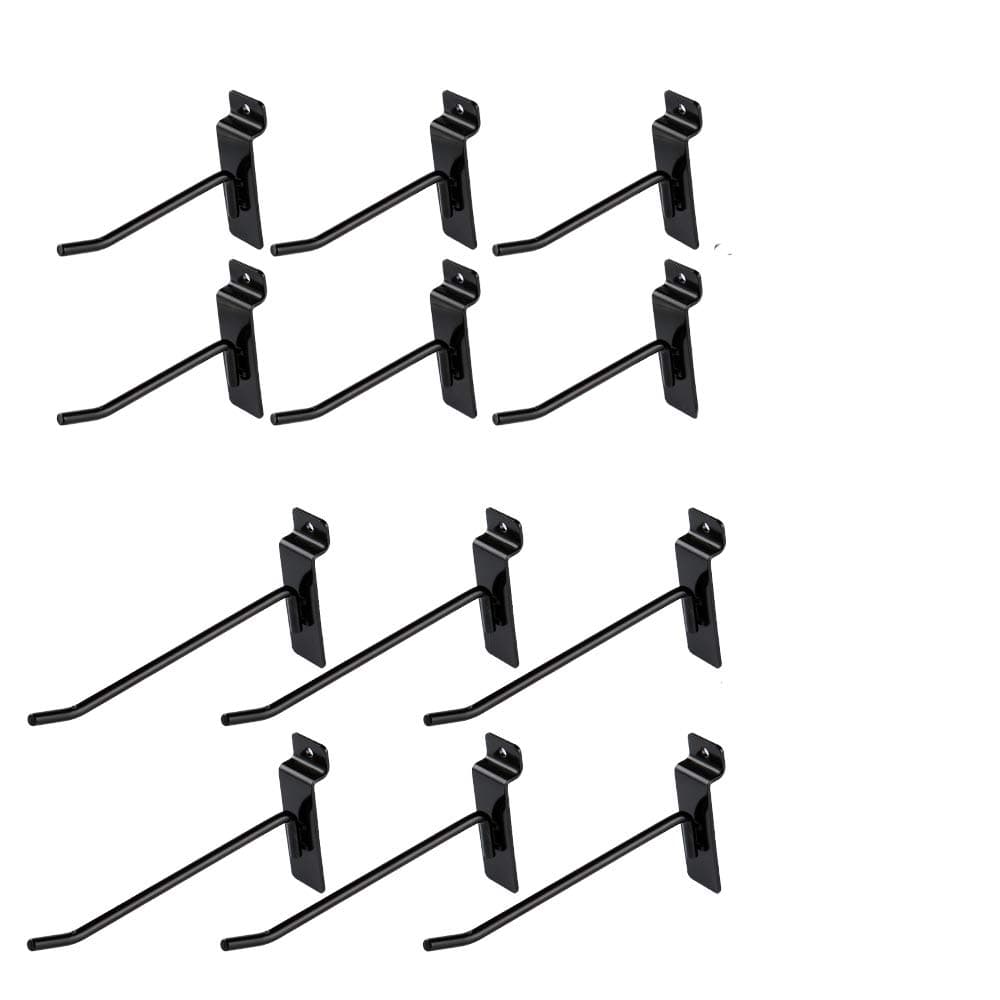 Dazzling Displays Slatwall Accessories: Box of 12 Black Metal Slatwall Hooks, Six 4 Inch and Six 6 Inch, Essential Slat Wall Accessory