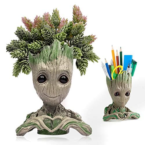 Baby Groot Planter - Flower Pot and Pencil Holder for Succulents, Garden Decor, Desktop, Kids Toy Gifts - Brown, 17 Inch